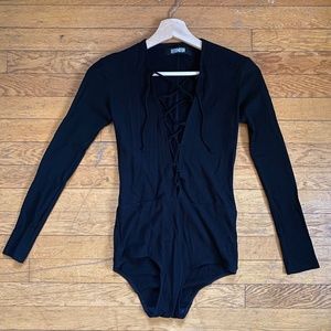 Reformation Black Lace Up Bodysuit Size Small